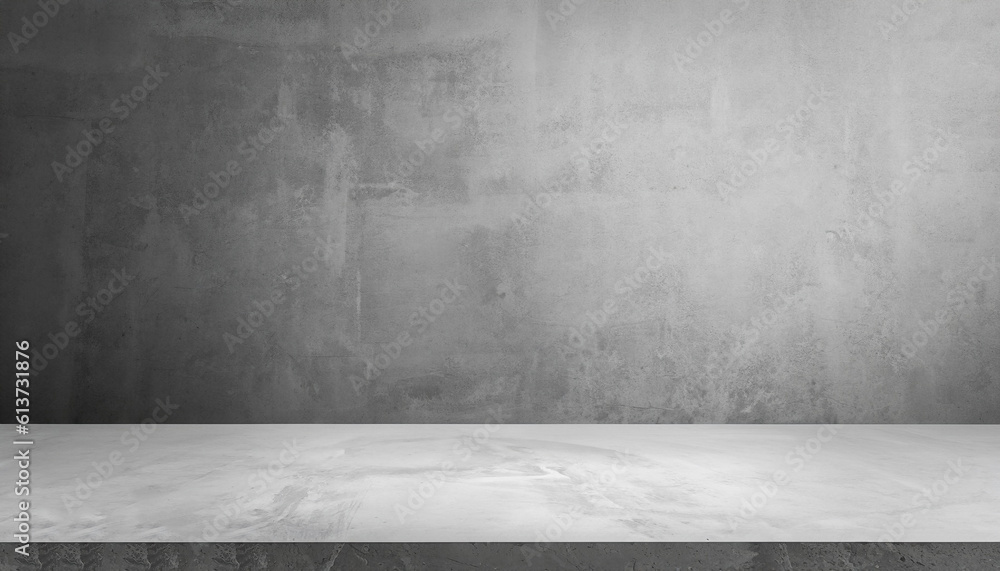 Empty Gray Wall Room interiors Studio Concrete Backdrop and Floor cement Shelf, well editing montage display products and text present on free space Background Empty Gray Wall Room interiors Studio Concrete Backdrop and Floor cement Shelf, well editing montage display products and text present on free space Background