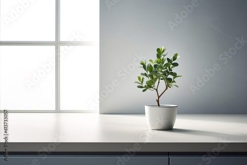 Pristine White Countertop in a Minimalistic Kitchen. Generative AI