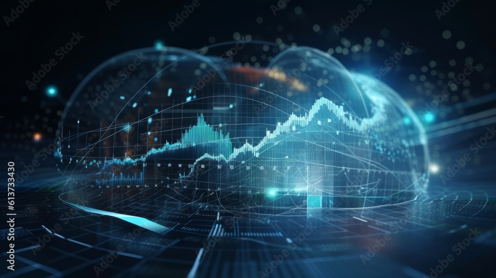 Futuristic glowing business charts and graphs on dark background, Generative AI Futuristic glowing business charts and graphs on dark background, Generative AI