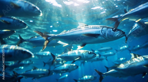 Massive school of sardines in a shallow reef. AI Generative Image