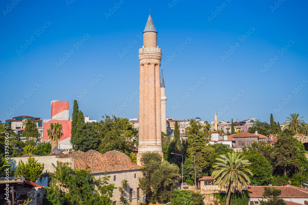 Minaret of Alaaddin Mosque in Antalya, Turkey. Yivli Minare