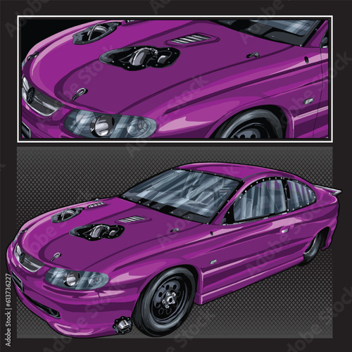 purple drag race illustration isolated in black background for poster, t-shirt, graphic design, business element, and card
