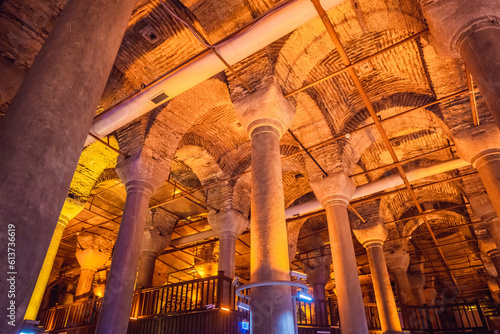 Beautiful cistern in Istanbul. Cistern - underground water reservoir build in 6th century, Istanbul, Turkey, Turkiye photo