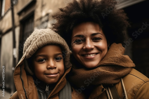 Happy afro mother and child. AI generative photo