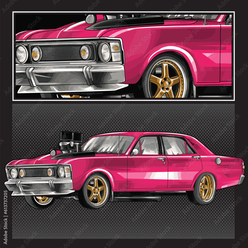 pink drag race illustration isolated in black background for poster, t-shirt, graphic design, business element, and card