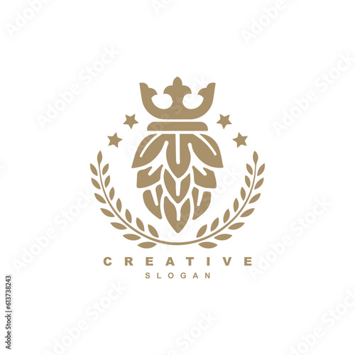 Vintage retro brewery hop king logo design  concept for your brand or business