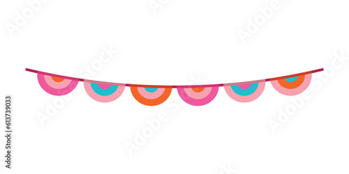 Carnival garland with flags. Decorative colorful party pennants for birthday celebration. Bunting and garland set. Colorful festive flags. Elements for celebrating, party or festival design.