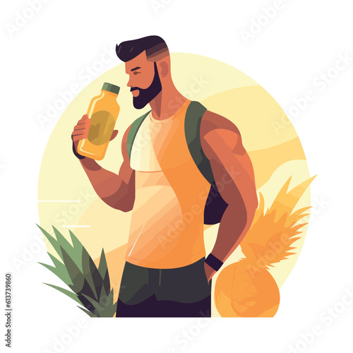 Muscular athlete man, holding water bottle