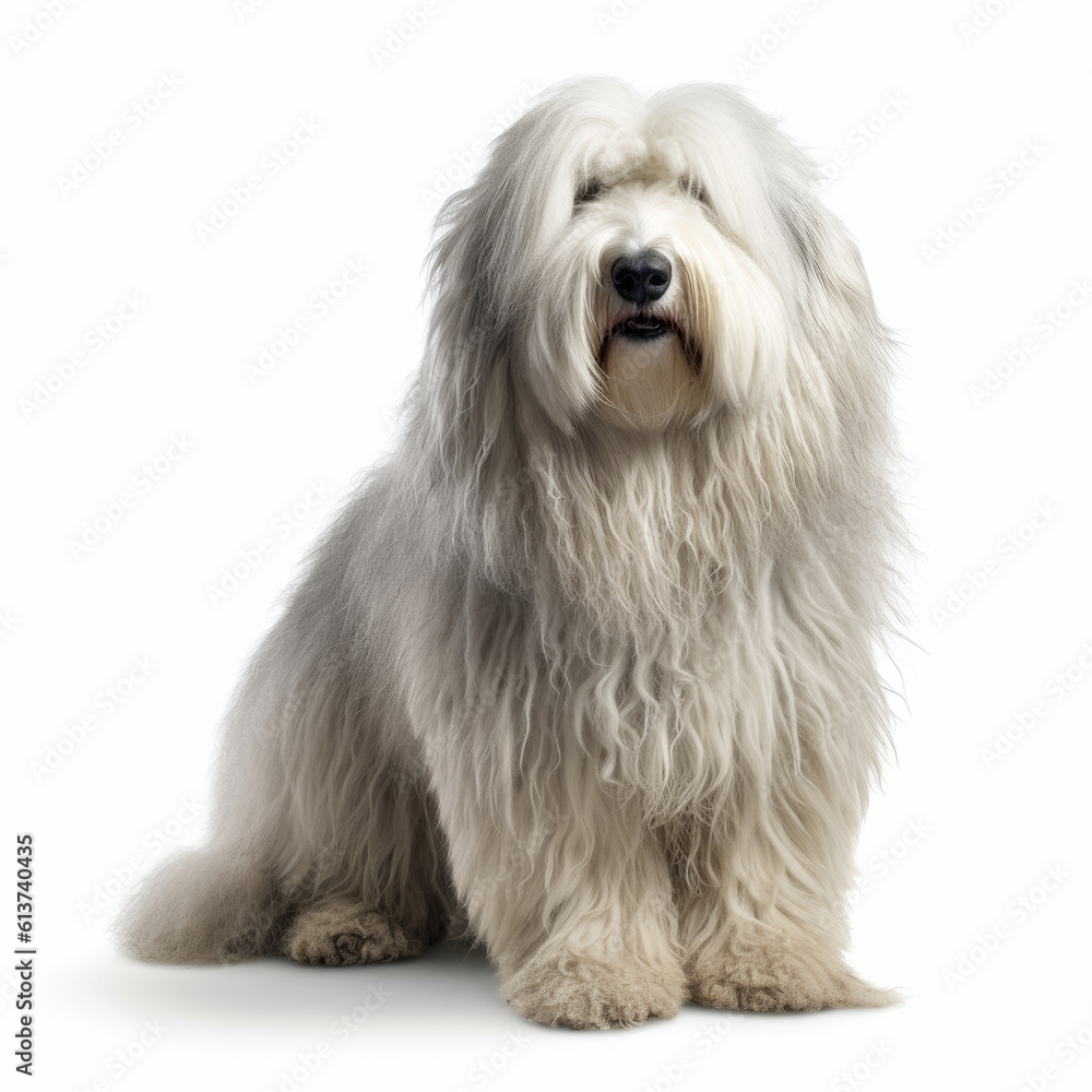 Bearded collie , (Old english sheepdog), in front of a white background, ai generative Bearded collie , (Old english sheepdog), in front of a white background, ai generative