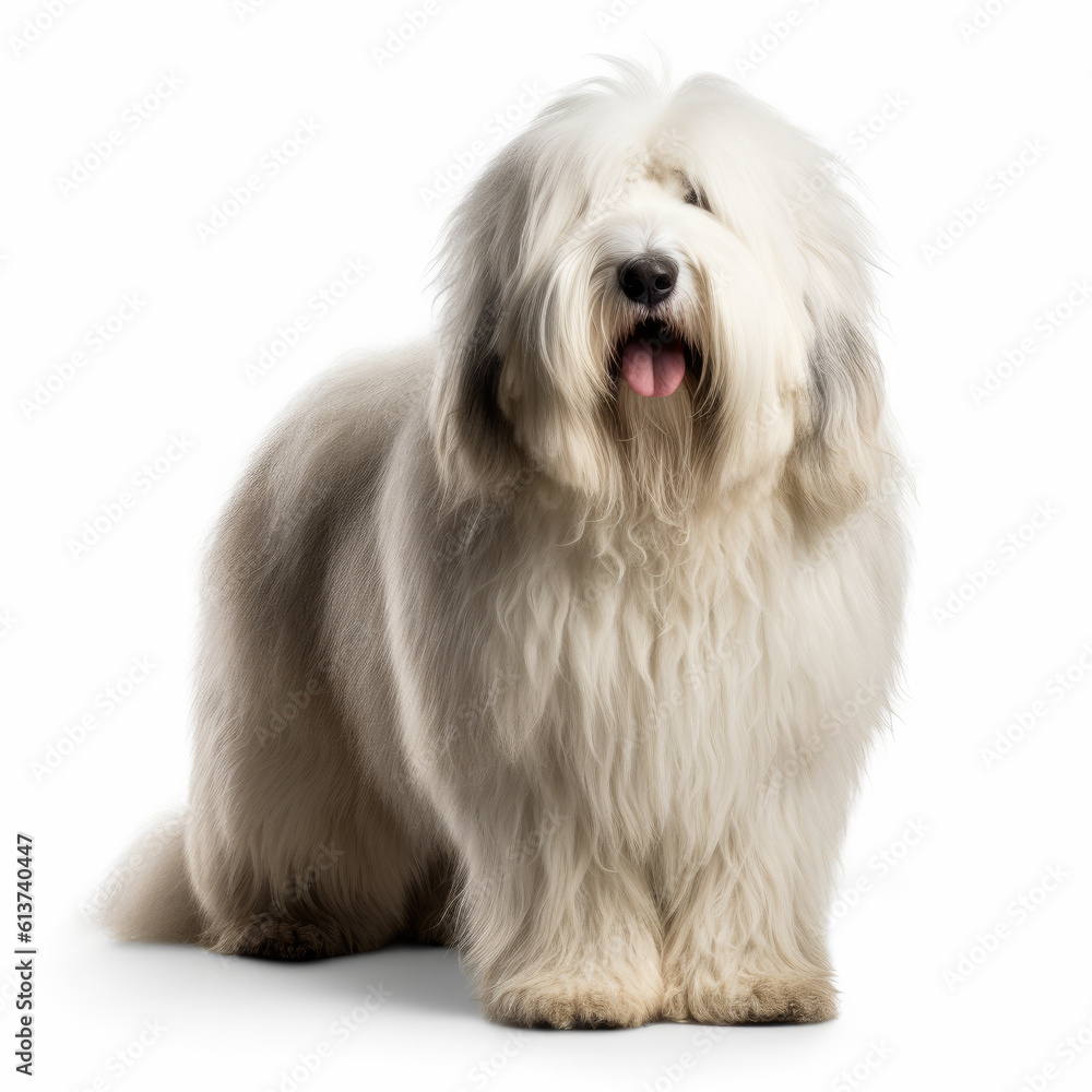 Bearded collie , (Old english sheepdog), in front of a white background, ai generative Bearded collie , (Old english sheepdog), in front of a white background, ai generative