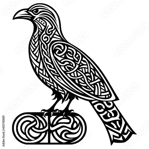 Raven, In Norse, Celtic style, isolated on white, vector illustration.