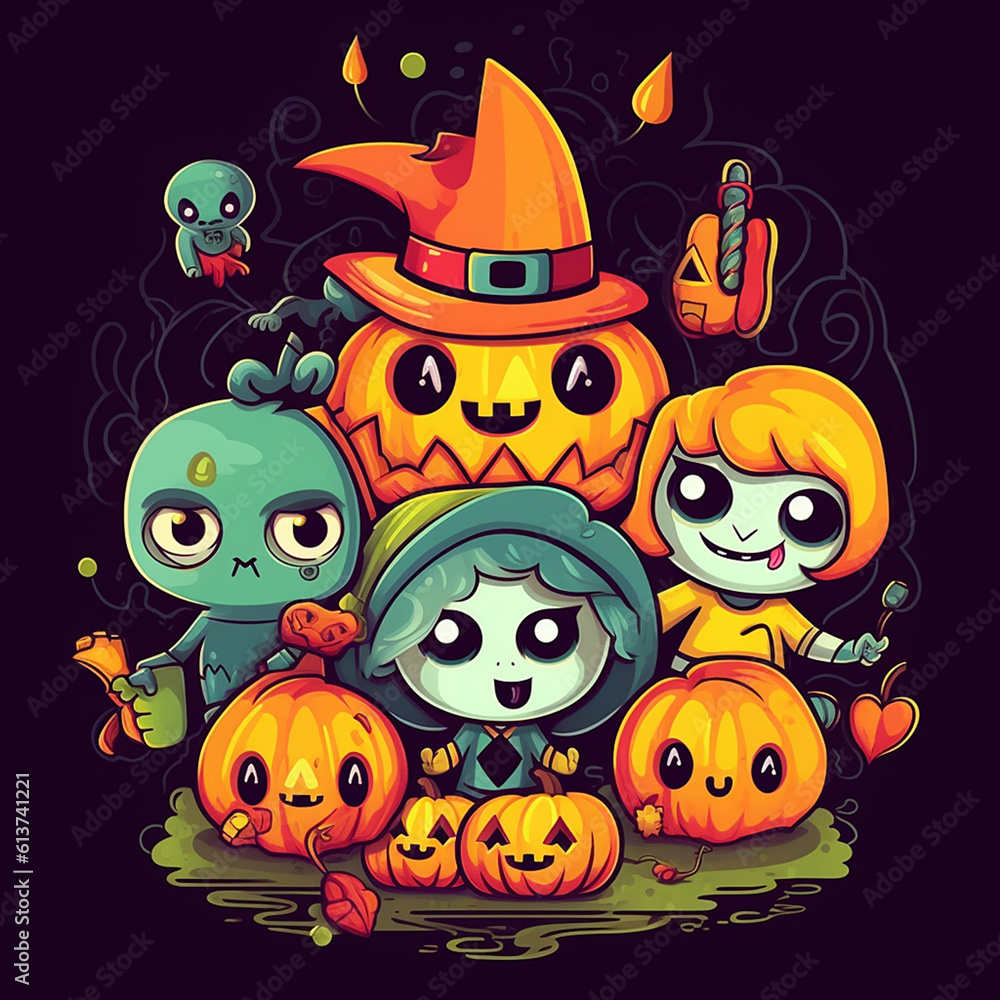 cute cartoon, cute halloween cartoon on halloween, happy halloween cartoon character, halloween greeting card, anime cartoon character