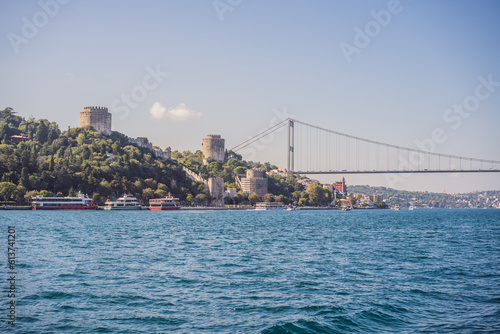 Turkey  Istanbul  houses below Fatih Sultan Mehmet Bridge on Bosphorus Strait