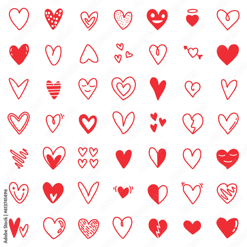 Vector illustration. Big set of hearts icons. Various forms.