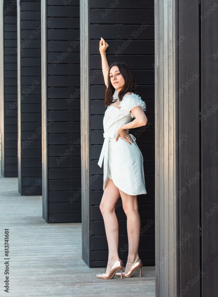 Portrait of a beautiful brunette in a white wedding dress Portrait of a beautiful brunette in a white wedding dress