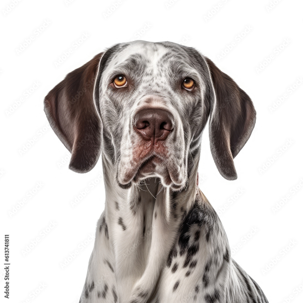 Portrait of Pointer dog isolated on a white background, ai generative.