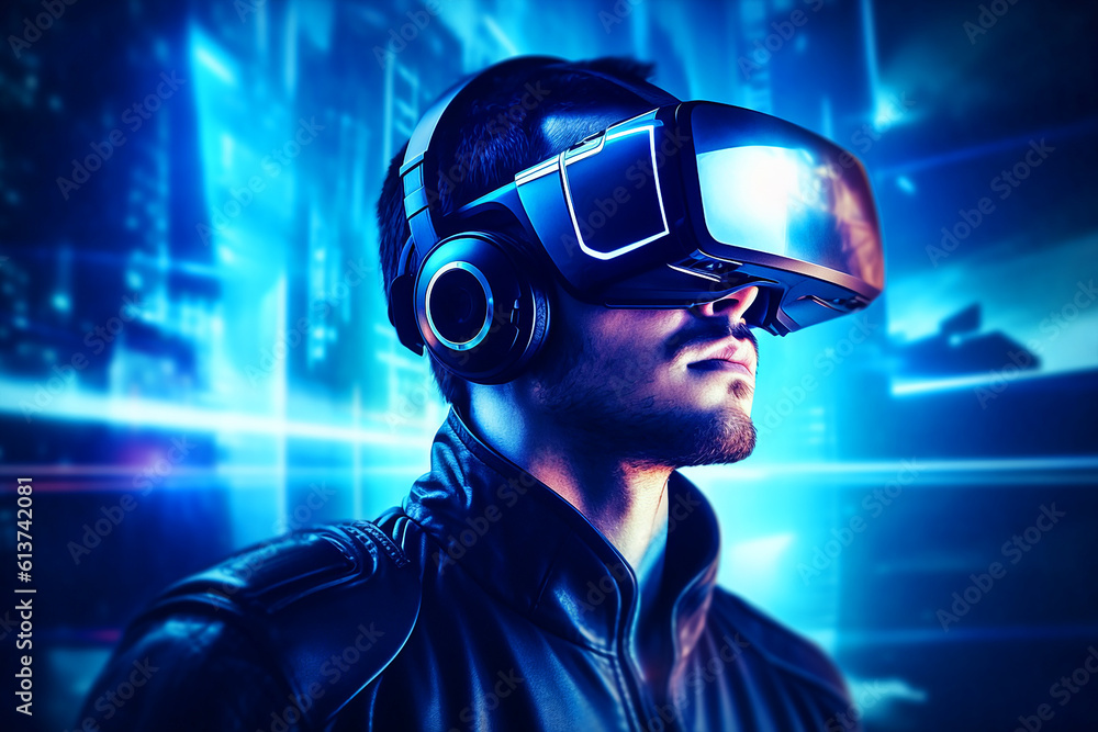 man wearing a virtual reality headset. Generative AI