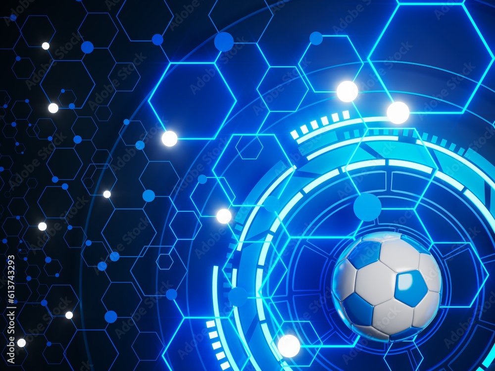 Fototapeta premium football ball 3d object. 3d illustration. graphic background element. sport abstract backdrop. soccer render design competition concept art. digital technology element beautiful lighting ground empty