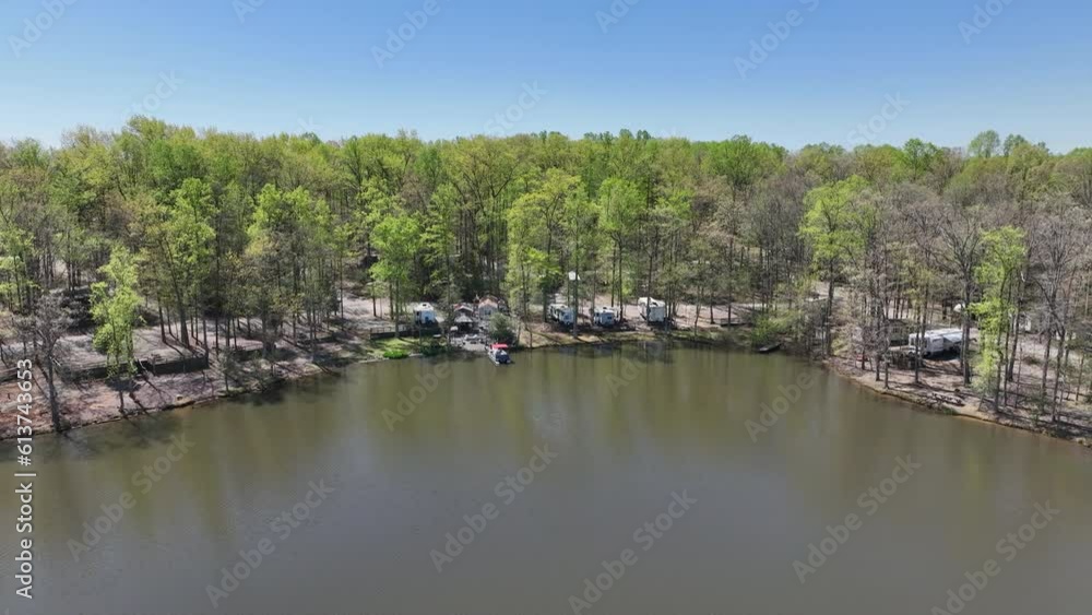 Aerial Chancellorsville Virginia lake campground fast. Rural community Spotsylvania County, Virginia, near Fredericksburg. American Civil War battleground. Summer recreation cabins and boats. Aerial Chancellorsville Virginia lake campground fast. Rural community Spotsylvania County, Virginia, near Fredericksburg. American Civil War battleground. Summer recreation cabins and boats.