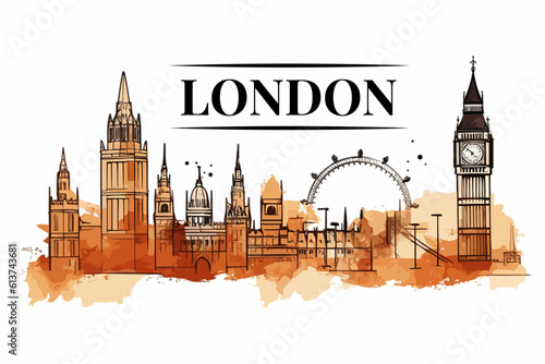 London Skyline Water Colour Vector Illustration