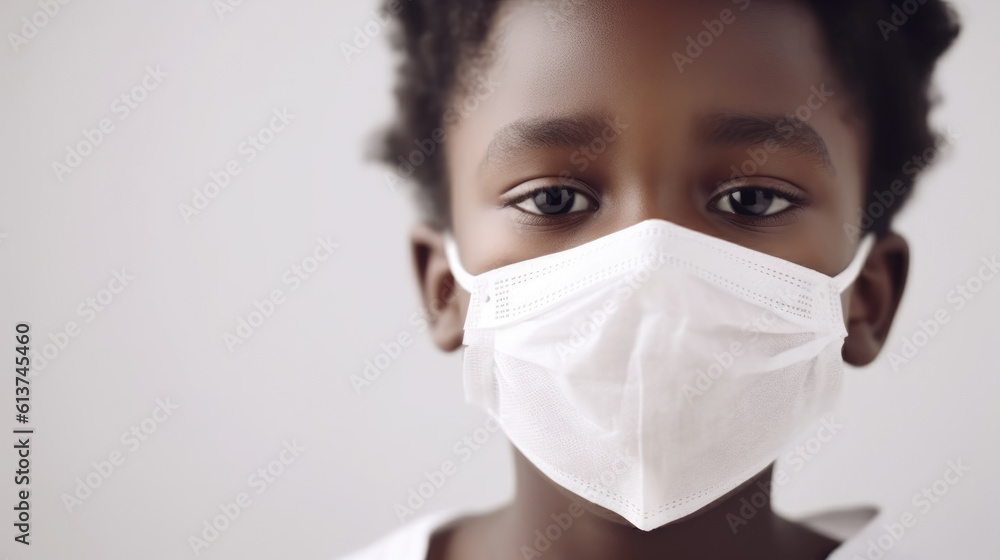 Boy kid with surgical face mask , Generative ai Boy kid with surgical face mask , Generative ai