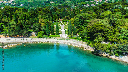Fototapeta Naklejka Na Ścianę i Meble -  Miramare Castle Trieste Italy drone aerial view. Landscape, background 