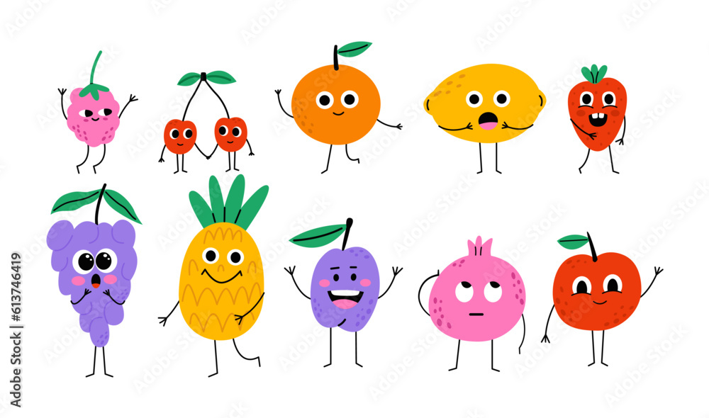 Cartoon fruits and berries characters collection Cartoon fruits and berries characters collection