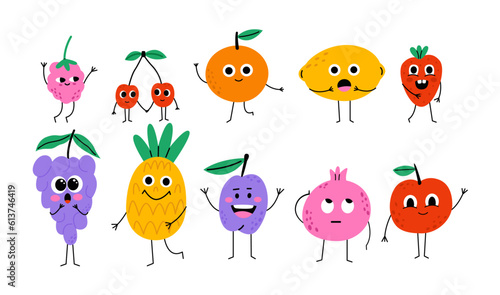 Cartoon fruits and berries characters collection
