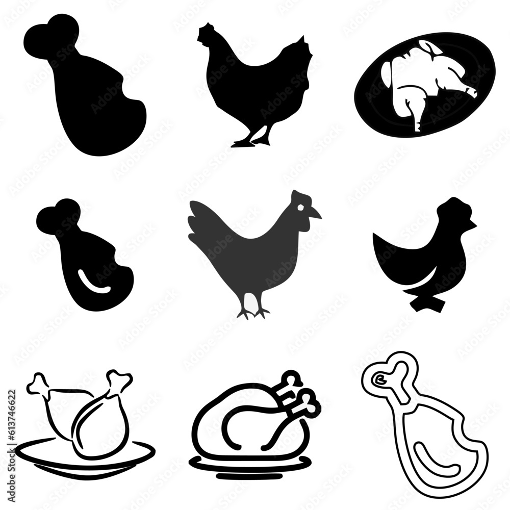 set of chicken icon illustration. vector. editable set of chicken icon illustration. vector. editable