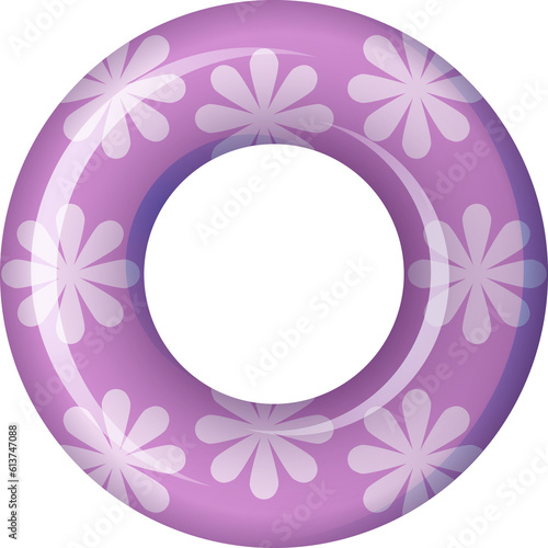 Swimming 3d ring for summer party. Flower pattern. Inflatable colorful rubber toy . Top view swimming circle for ocean, sea, pool. Lifebyou swimming ring. Summer vacation or trip safety