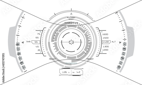 HUD sci-fi interface screen monochrome view design virtual reality futuristic technology display vector