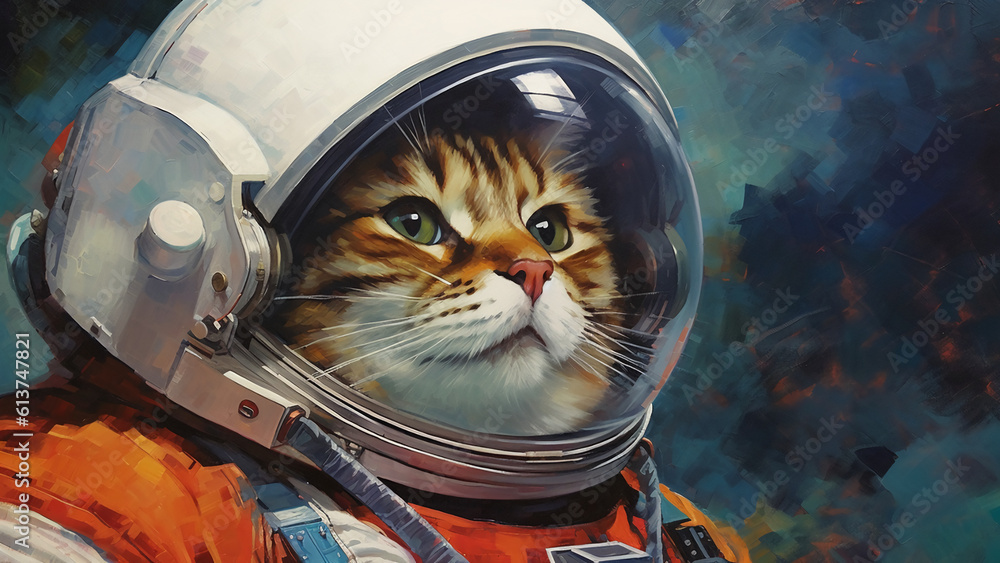 Cute cat background, traveling in space, a cat in a spacesuit, Generative AI Cute cat background, traveling in space, a cat in a spacesuit, Generative AI