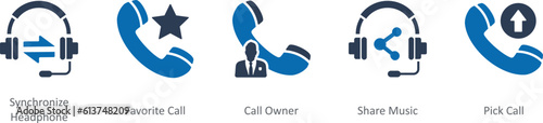 A set of 5 Contact icons as synchronize headphone, favorite call, call owner