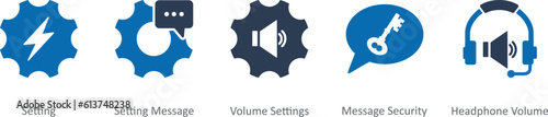 A set of 5 Contact icons as setting, setting message, volume settings