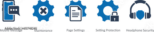 A set of 5 Contact icons as mobile message, maintenance, page settings