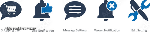 A set of 5 Contact icons as shopping cart, like notification, message settings