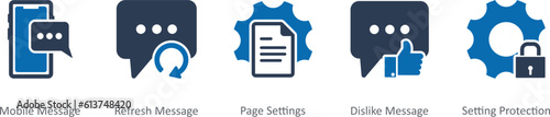 A set of 5 Contact icons as mobile message, refresh message, page settings