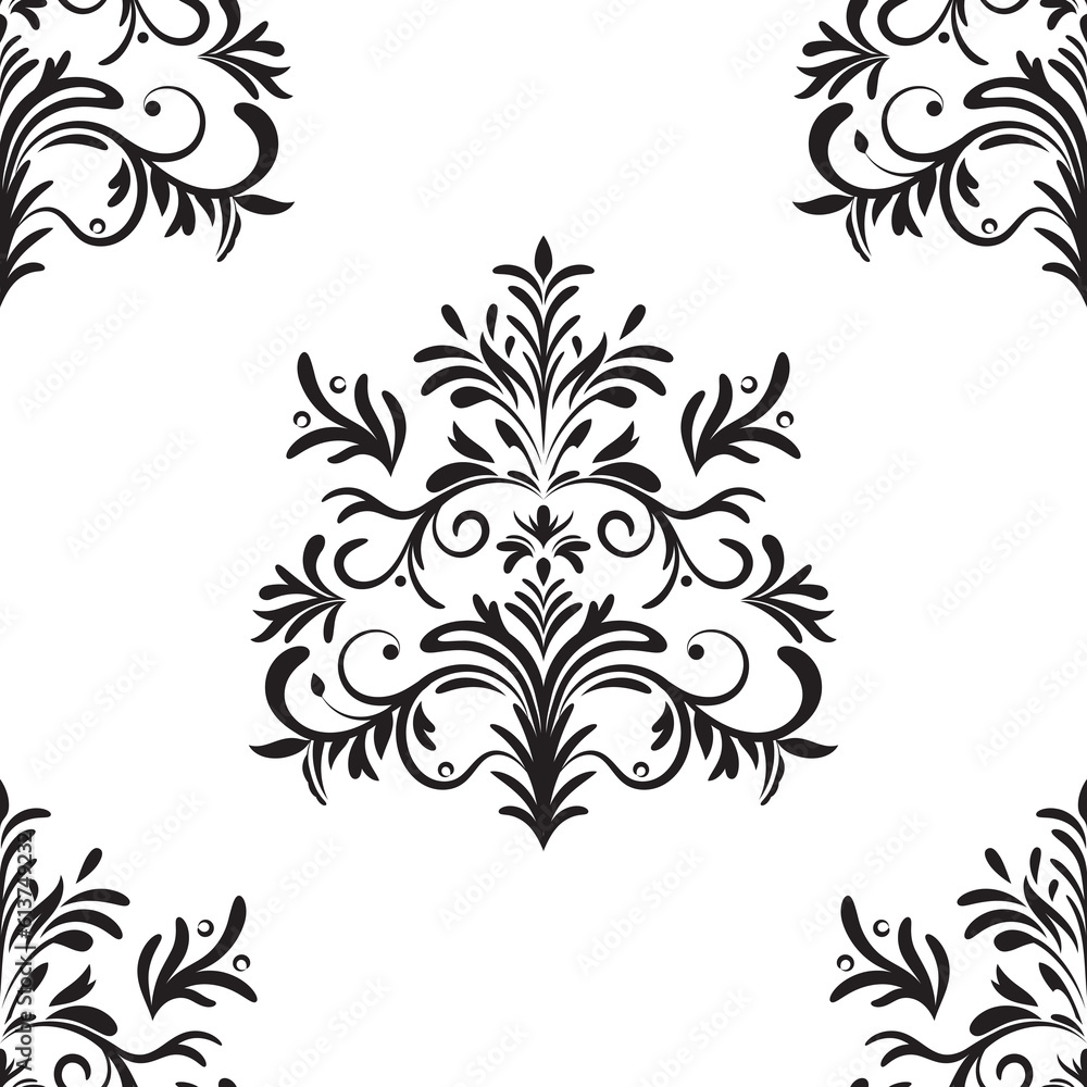Damask vector pattern. Luxury wallpaper texture ornament decor. Baroque Textile, fabric, tiles. Isolated on Transparent background.
