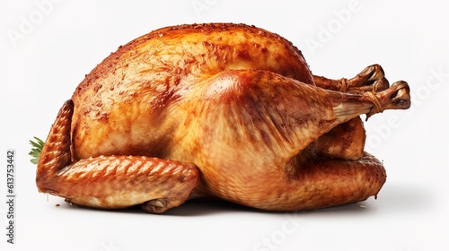 Delicious roast chicken, fresh from the oven.AI generated.  photo