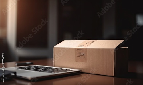 E-commerce shopping concept with parcel box on laptop Creating using generative AI tools