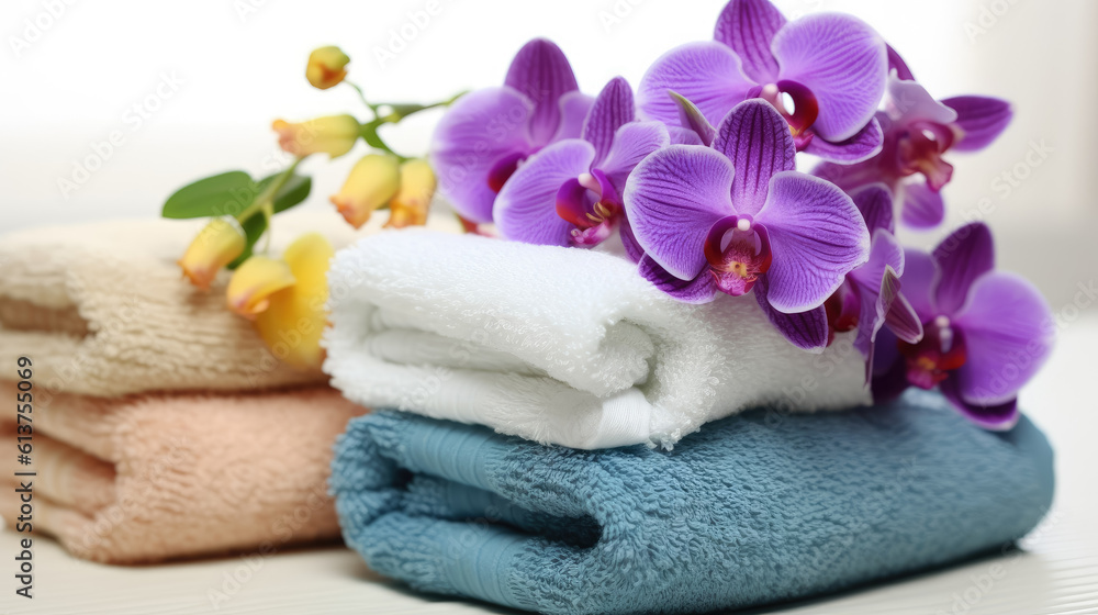 spa composition on massage, towels and stones, flowers Relaxation. Generative AI spa composition on massage, towels and stones, flowers Relaxation. Generative AI