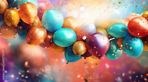 Wallpaper Mural A colorful and festive background featuring confetti balloons and ribbons ,Generative AI Torontodigital.ca