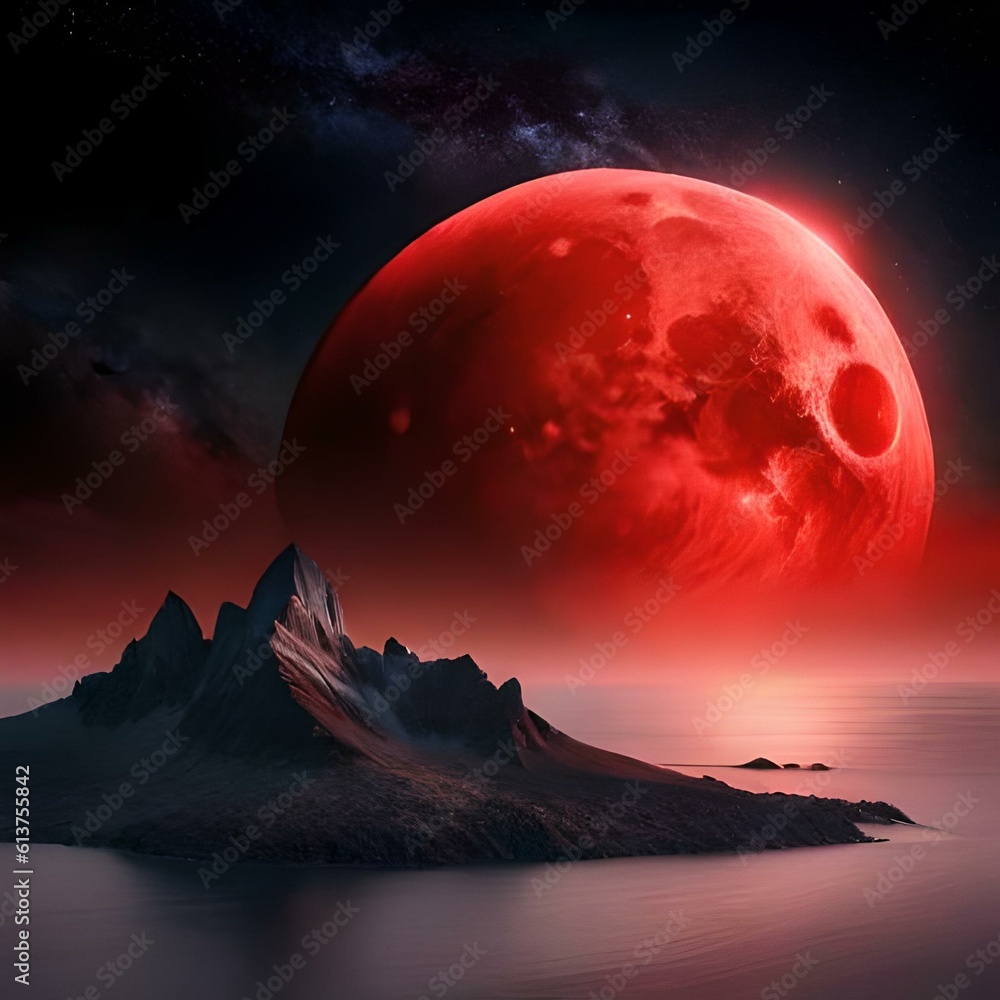 black and eep msky with red moon genrative ai technoogy
