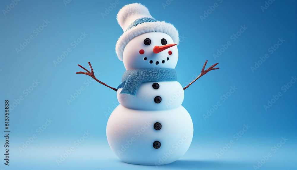 a blue background with a vector snowman