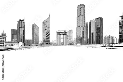 Shanghai cityscape  ink sketch illustration.