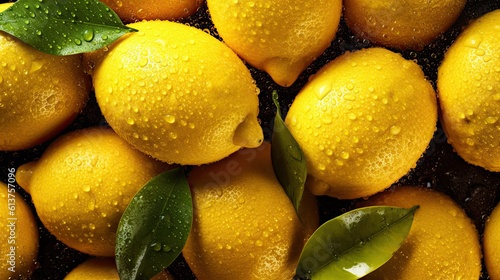 Fresh Lemons Background Adorned with Glistening Droplets Of Water