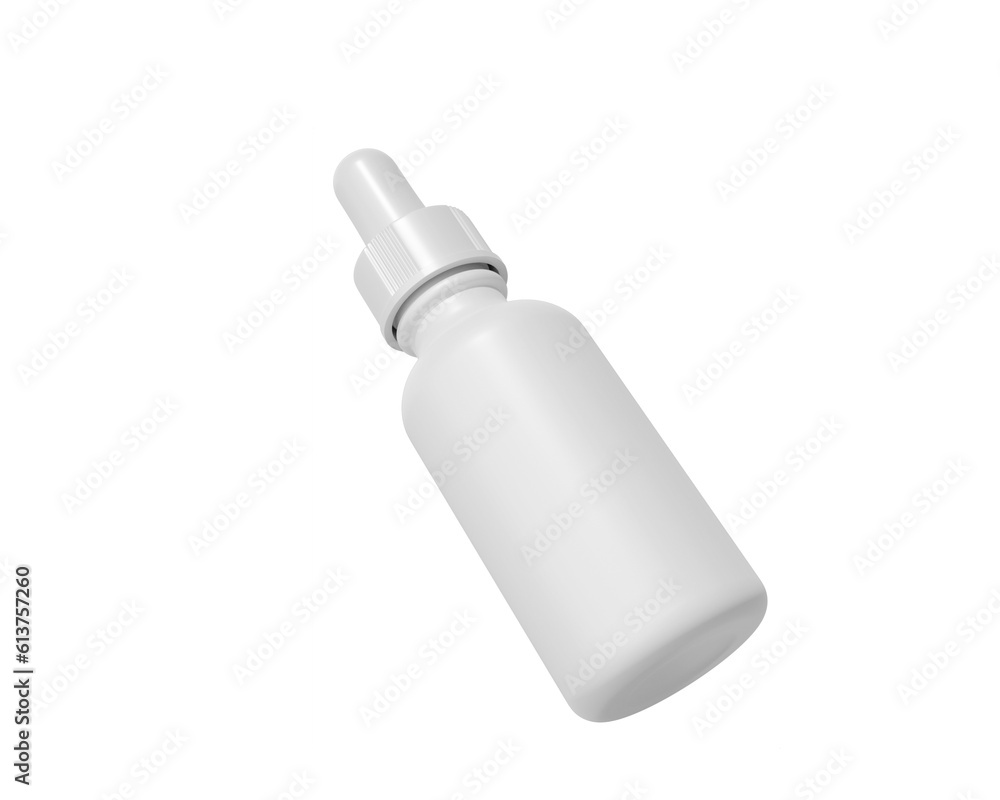 Blank White plastic dropper bottle packaging isolated on transparent background, prepared for mockup, 3D render. Blank White plastic dropper bottle packaging isolated on transparent background, prepared for mockup, 3D render.