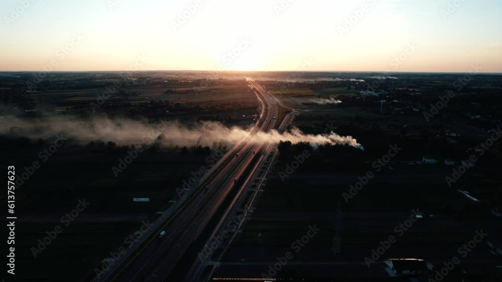 Epic, Cinematic, Aerial Sunset over the Expressway in Poland Epic, Cinematic, Aerial Sunset over the Expressway in Poland