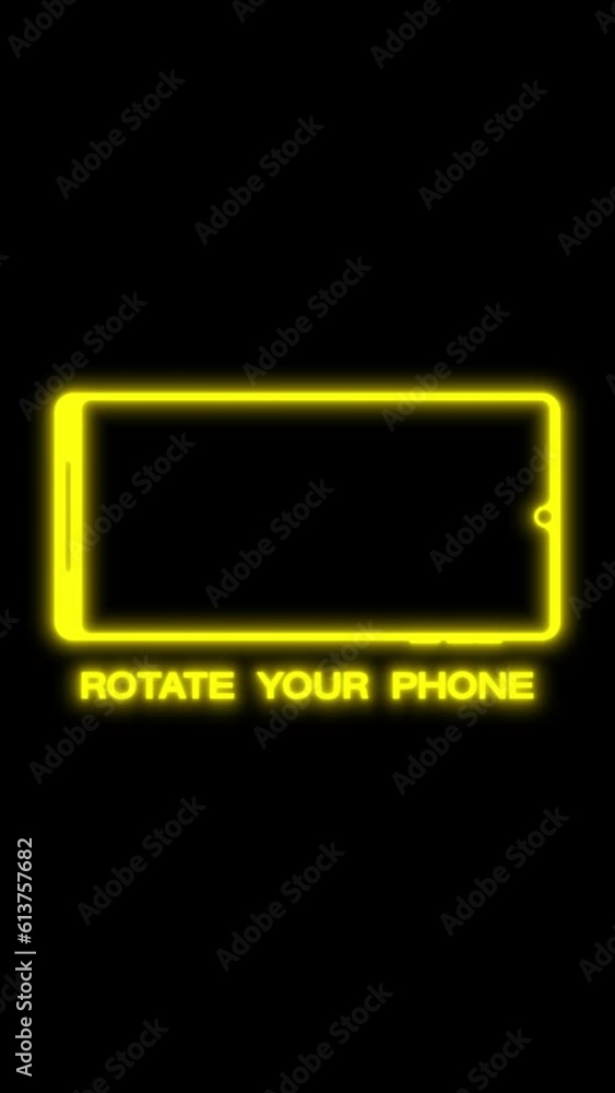 Vertical video animation with the message rotate your phone in neon yellow over black background. Seamless loop Vertical video animation with the message rotate your phone in neon yellow over black background. Seamless loop