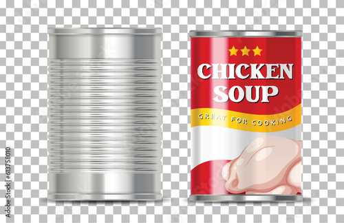 Chicken soup canned food on grid background